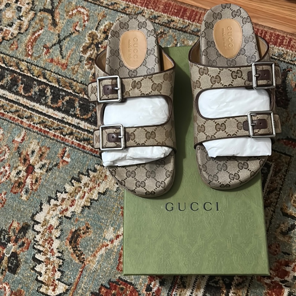 Gucci Men Slide Sandal with Strap . Size 10. Comes with original dust bags.